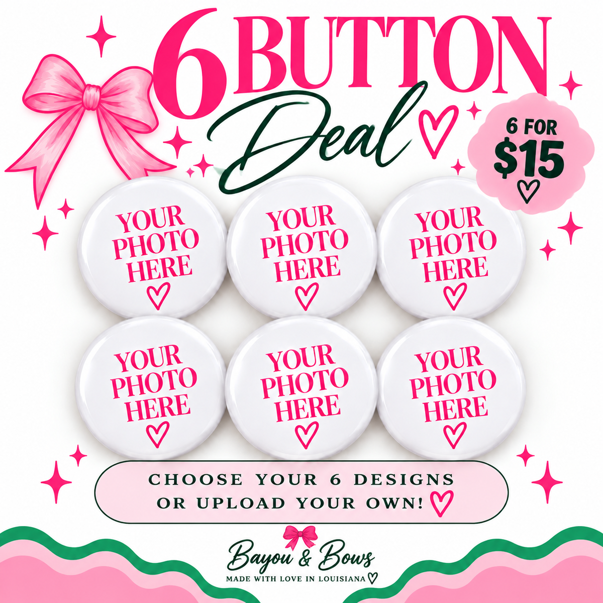 Game Day Pick Bundle- (6) 2.25" Buttons for $15